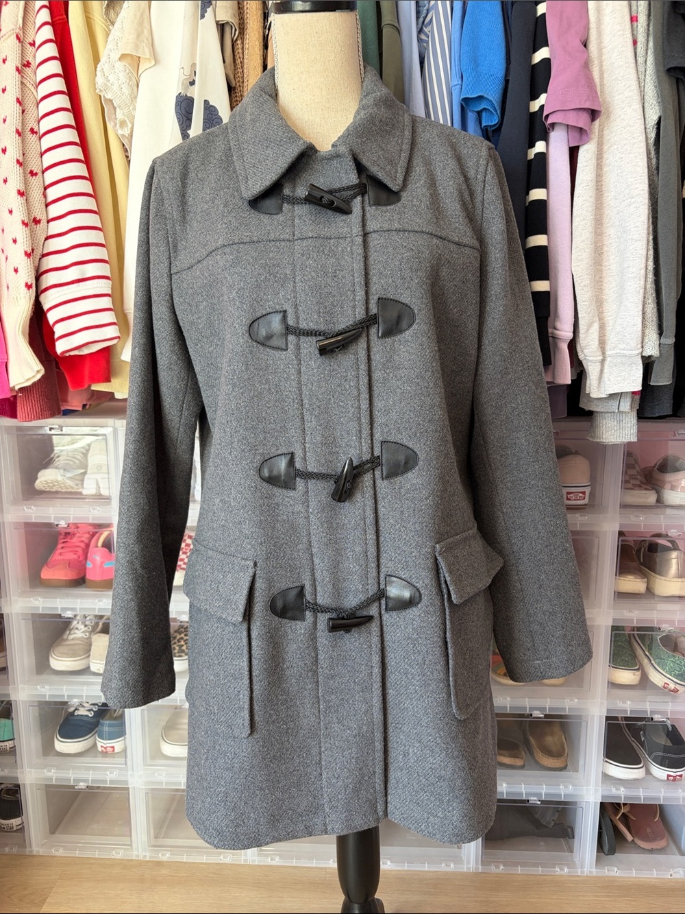 Banana Republic Charcoal Gray Wool Toggle Pea Coat